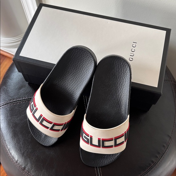 Gucci Cream and Black Logo Slides Size 36 - Picture 2 of 6